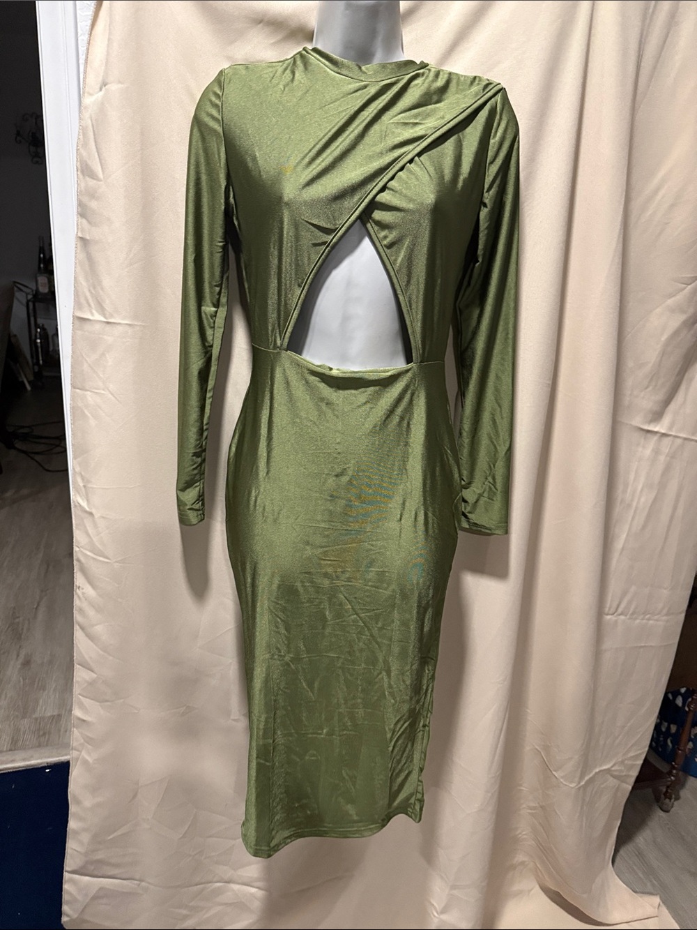 Olive Green Cutout Midi Dress - Women's